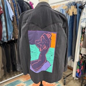 Levi's Faded Black Button Down Shirt Back Patch Graphic Reworked Upcycled